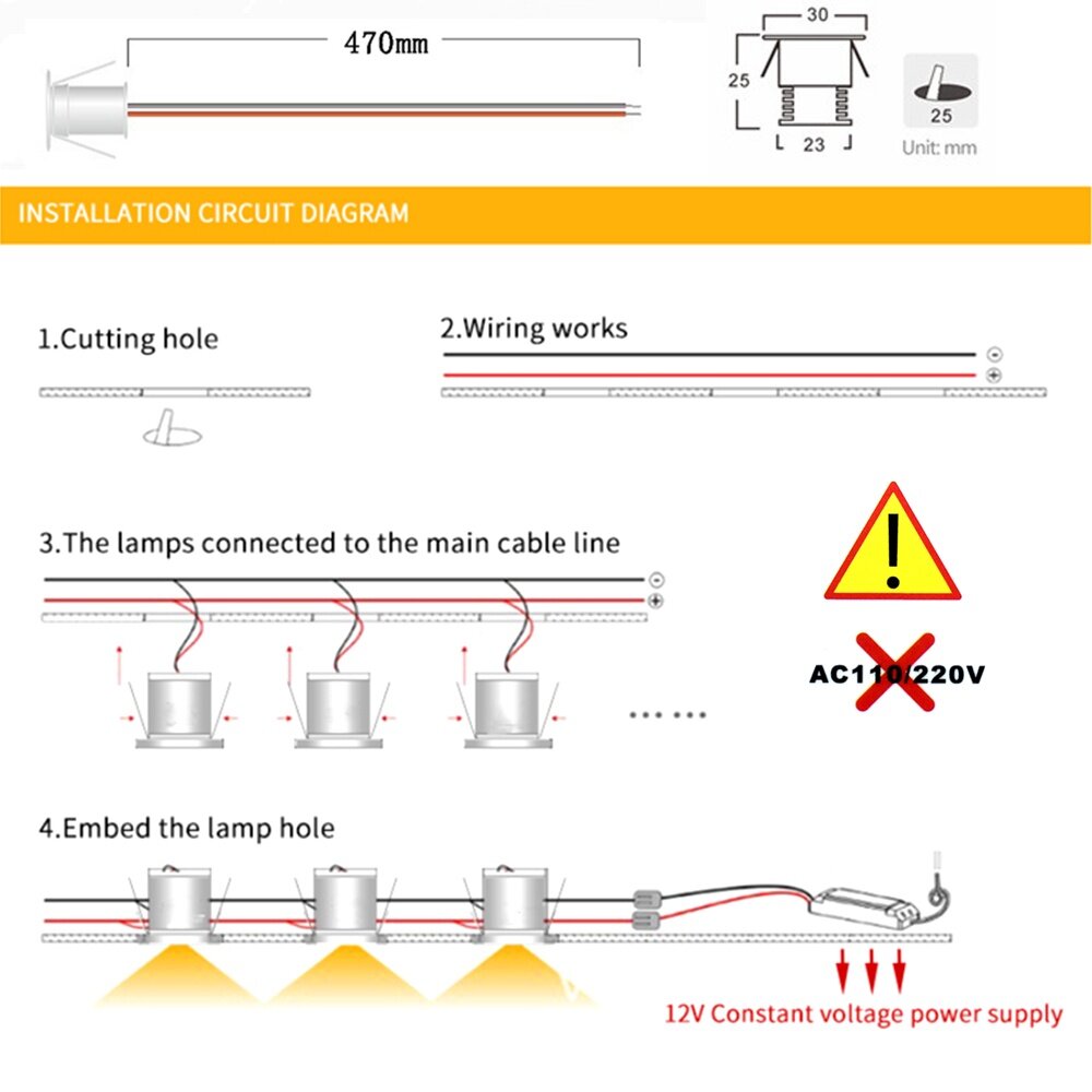Description Picture 6 of item15mm cut hole 1W Mini LED Spotlight 12V Recessed Ceiling Light Showcase Display Lamp