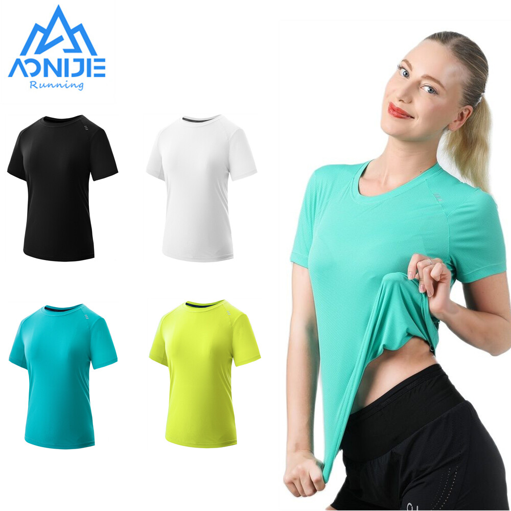 AONIJIE FW5135 ผู้หญิงหญิงน้ำหนักเบาแห้งเร็วกีฬาเสื้อยืดคอกลมแขนสั้นเสื้อสำหรับวิ่งยิมพักผ่อน ราคา 558 บาท*ส่งฟรี