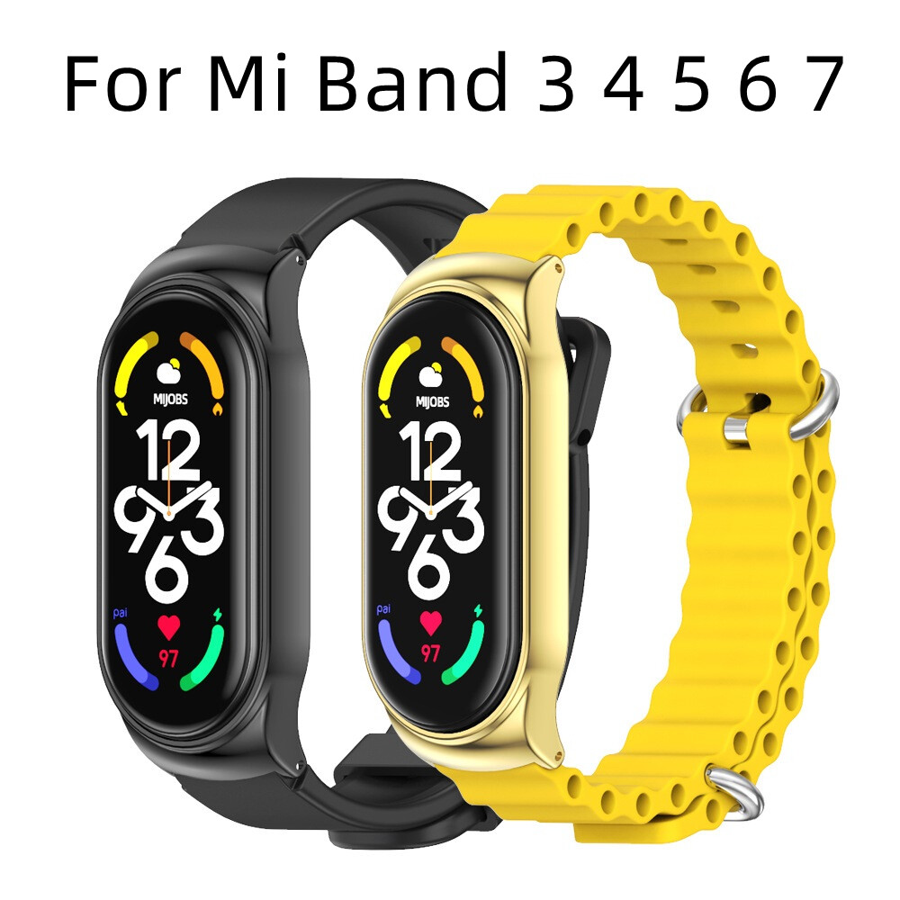 Dây Đeo Silicon Mi Band 6 5 4 3 Dây Đeo Vòng Tay Mi Band7 Thoáng Khí Không Gỉ Khóa Thép Đồng Hồ Thông Minh Ocean Dây Đeo Cổ Tay S25