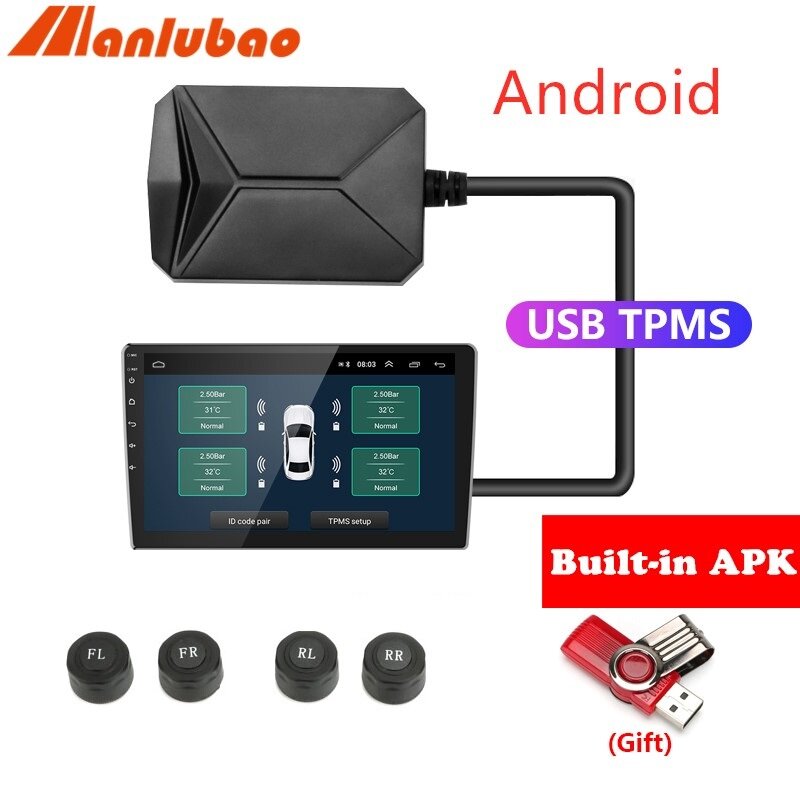 Thiết Bị Kiểm Tra Áp Suất Lốp Xe ZEEPIN AN-09, Hệ Thống Theo Dõi Áp Suất Lốp Xe Ô Tô DVD Android, Không Dây, Chống Nước IP67, Thiết Bị Kiểm Tra Thời Gian Thực Với 4 Cảm Biến Bên Ngoài/Bên Trong, Điều Hướng Android, Đài Phát Thanh Xe Hơi 4 Cảm Biến
