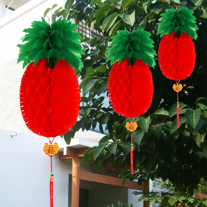 20/30cm 2024 Trung Quốc năm mới hình dạng quả dứa đèn lồng gấp tổ ong giấy đèn lồng không thấm nước cửa hàng không khí lễ hội đồ treo trang trí