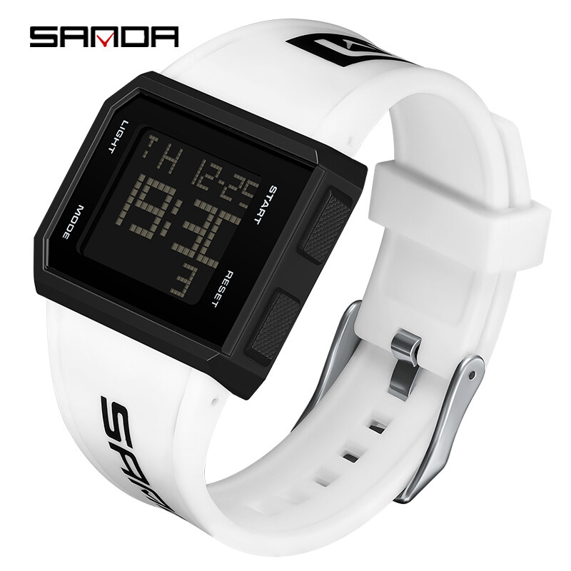 SANDA Multi-functional Sports Waterproof Square Men's Watch Luxury Quartz Luminous Swimming LCD Watch SD9003-8 ราคา 227 บาท*ส่งฟรี