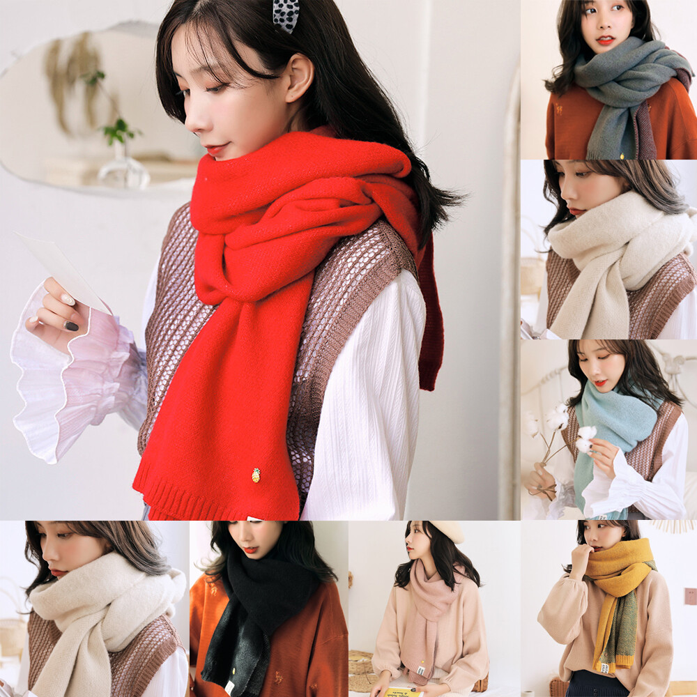 Khăn choàng cashmere màu trơn cho nữ khăn choàng pashmina mềm dày ấm áp mùa đông khăn choàng nữ dệt kim len dài màu đỏ giáng sinh