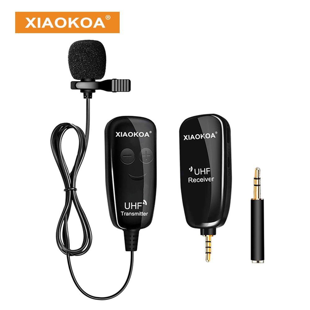Xiaokoa UHF Micro dây chuyền không dây cho vlogging ve áo mic-rô không dây có thể sạc lại với Receiver 400mAh cho 5-6 giờ