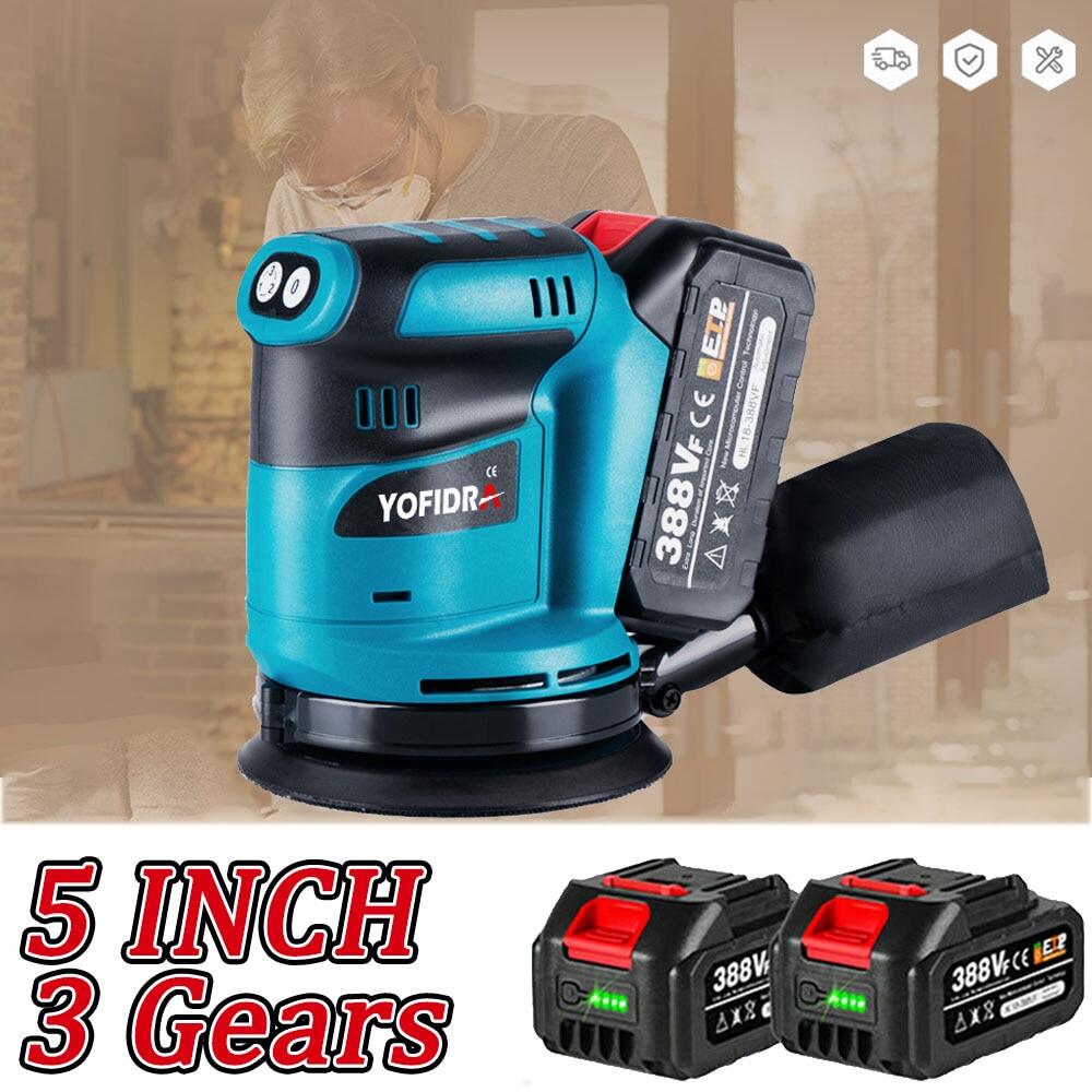 5inch quỹ đạo ngẫu nhiên Sander không dây với 3 tốc độ tùy biến quỹ đạo Palm Grip máy mài bóng Máy chà nhám đánh bóng loại bỏ rỉ sét bụi xả lai bụi Canister cho Makita 18V Pin