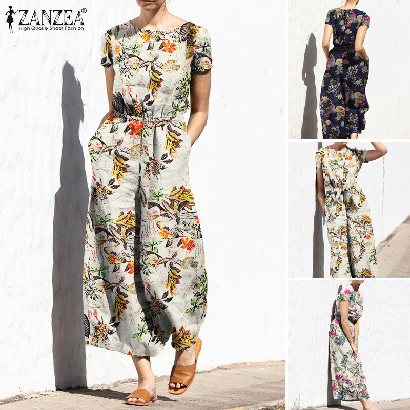 Rulfepy zanzea áo liền quần mùa hè cho nữ quần yếm thắt lưng co giãn quần yếm áo liền quần