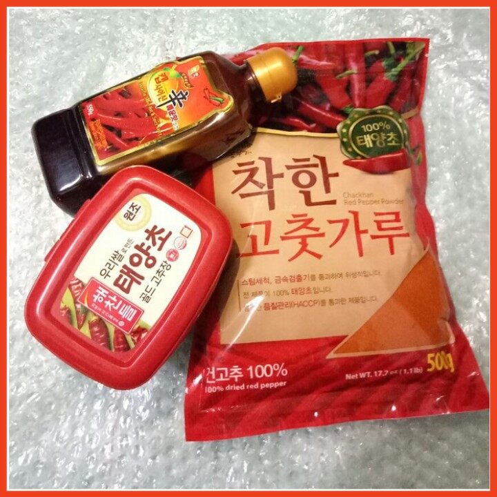 Combo nấu mì cay tinh dầu ớt cấp độ 550g, tương ớt 500g và ớt bột mịn nongwoo 500g