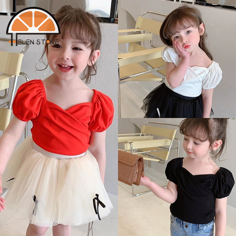 HS Girls' new T-shirt children's Korean version of short-sleeved baby thin bottoming shirt