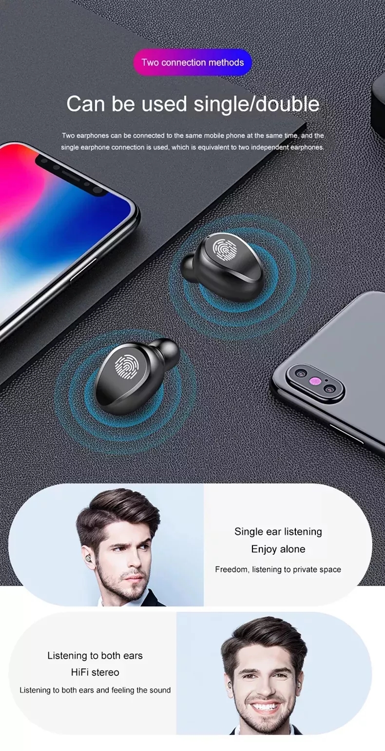 Draadloze bluetooth oordopjes stereo bass met touchbediening_voghion.com