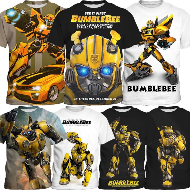 Transformers Áo Thun Trẻ Em In Hình Bumblebee Áo Bé Trai Mát Mẻ Mùa Hè Tay