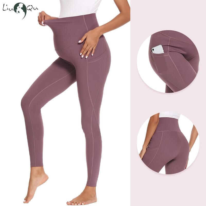 Quần áo bà bầu quần yoga bà bầu cho nữ quần tập thể dục cạp cao có túi cho nữ quần legging