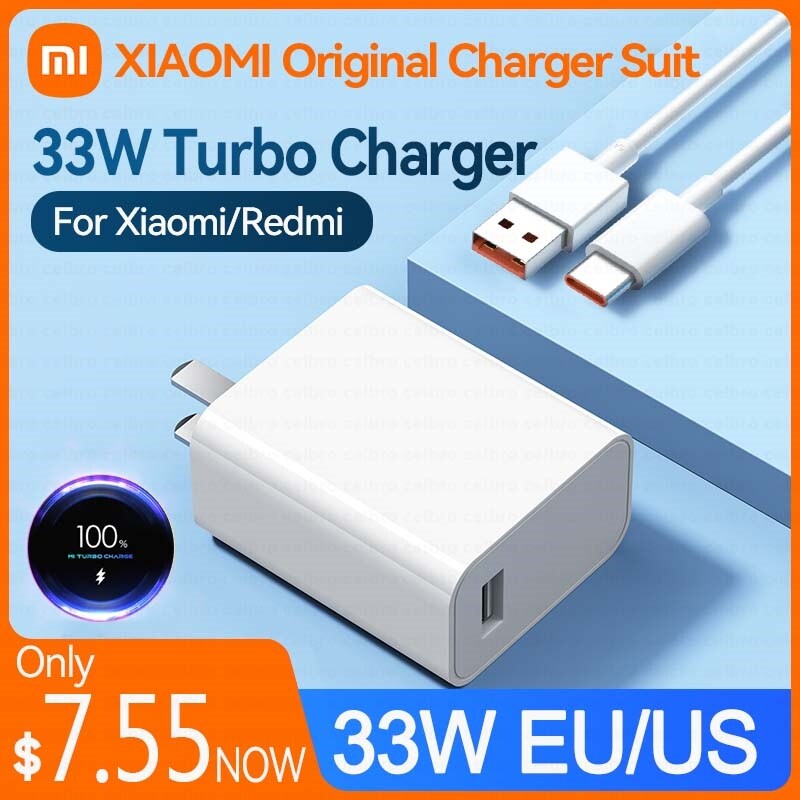 {hot} Original 33W Turbo EU US Charger Adapter For Xiaomi Mi 11 10 9 10S Lite Pad 5 Redmi Note K40 Pro Fast Charging Type C Cable