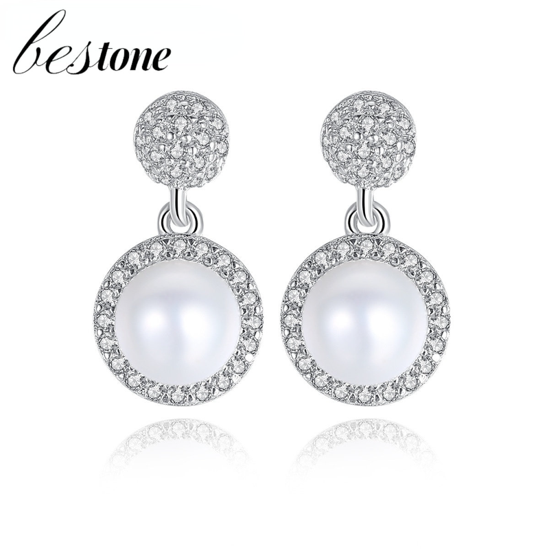 Bestone bông tai bạc s925 ngọc trai nước ngọt zircon cho nữ