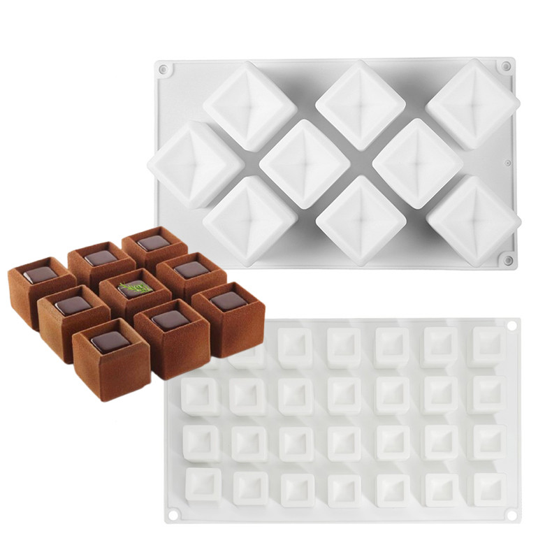 Groove khuôn bánh mousse hình vuông khuôn sô cô la silicon dụng cụ làm bánh pháp tự làm khay làm đá thạch khay nướng món tráng miệng