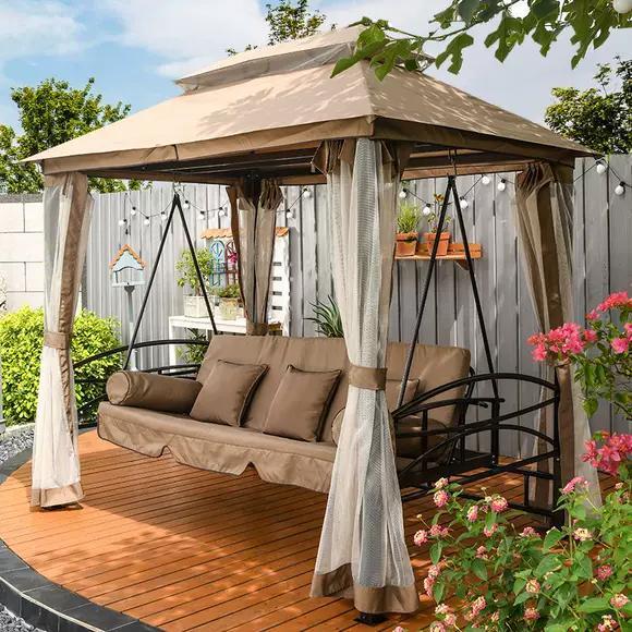 KIMDELIN Outdoor Swing 3Person Porch Swing Hammock with Adjustable Tilt Canopy Tent style swing