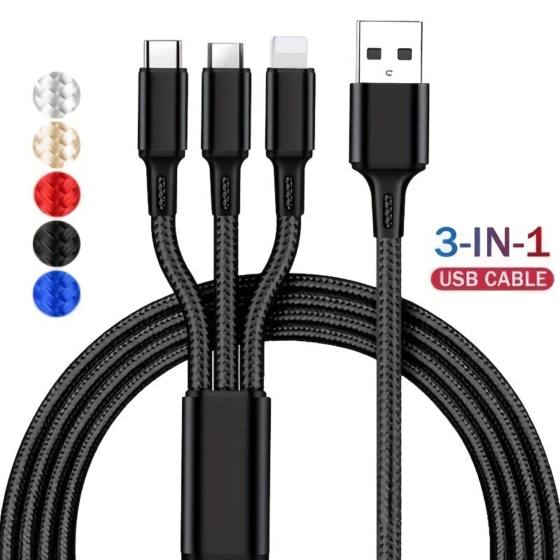 3 trong 1 Dây sạc nhanh phí cáp cho iPhone Android Micro USB Loại C Cáp sạc đa cổng USB nhiều dây sạc USB