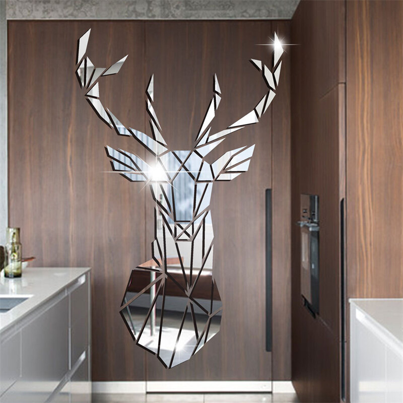 Miếng dán gương acrylic đầu hươu 3d, thích hợp để trang trí tường nhà
