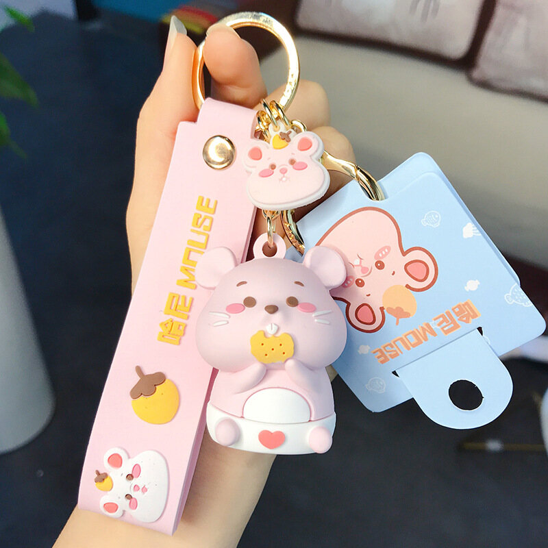 Móc khóa hoạt hình Mặt dây chuyền dễ thương hanishu móc khóa âm thanh nổi đáng yêu Chuột Xe chìa Khóa Cặp Đôi túi trang trí quà tặng