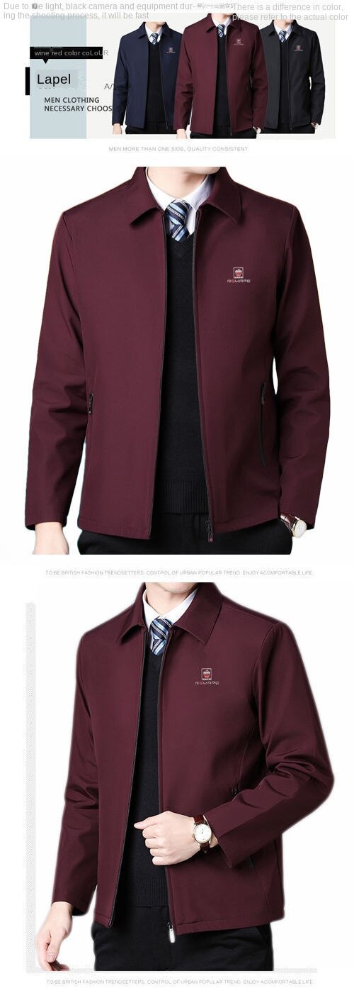 American Apple] Jacket men's lapel middle-aged and elderly spring and autumn thin jacket winter plus velvet leisure plus size dad outfit