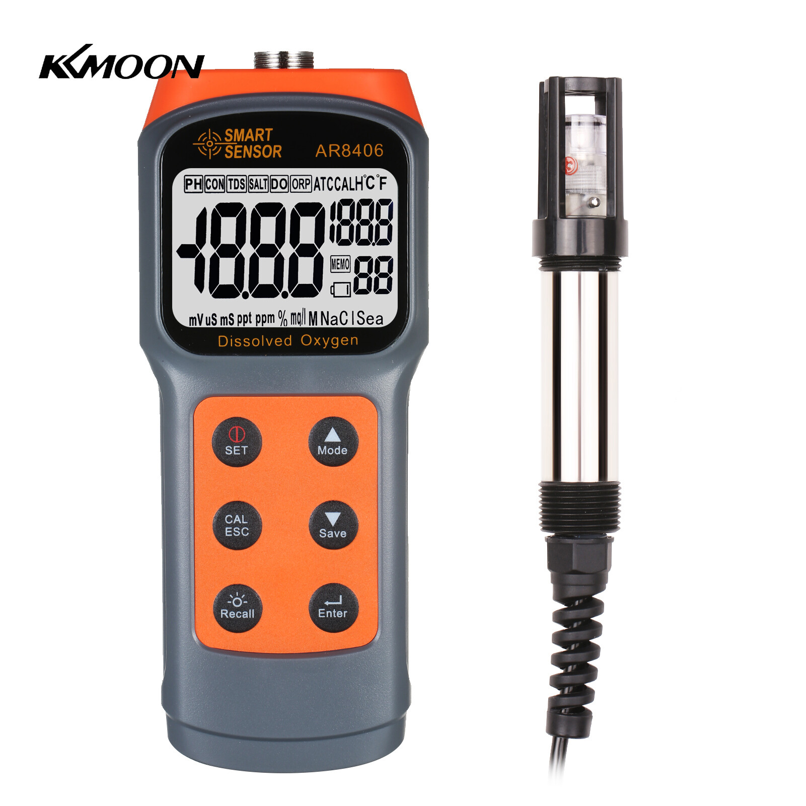 Kkmoon máy dò oxy hòa tan kỹ thuật số cảm biến thông minh máy đo oxy hòa tan máy kiểm tra độ ẩm cầm tay máy kiểm tra chất lượng nước máy phân tích oxy hòa tan