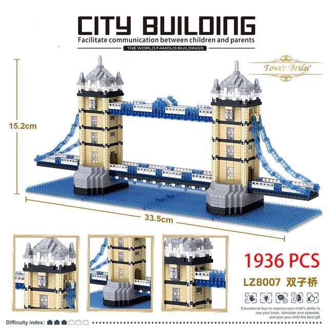 Micro Building Mini บล็อคสถาปัตยกรรมเมืองลอนดอน Eiffel Tower Capital ชุดโมเดลอิฐของเล่นเด็กชุด Oxford กำแพงเมืองจีน
