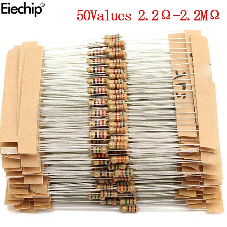 1000 chiếc bộ các loại điện trở 1/4w bộ điện trở màng cacbon 0.25w điện trở phân loại 2.2 ohm-2.2 m 2.2 ohm - 100 ohm