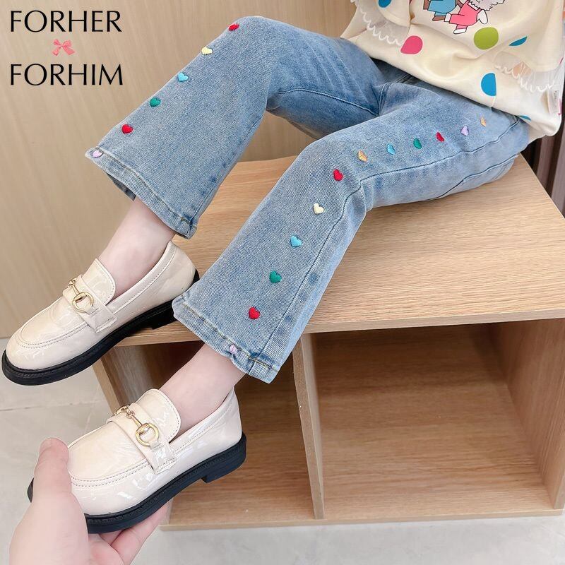 FORHERFORHIM Children's jeans foreign style baby outside wear fashionable casual pants small children bell bottoms spring and autumn girls elastic pants FH3645 ราคา 494 บาท*ส่งฟรี