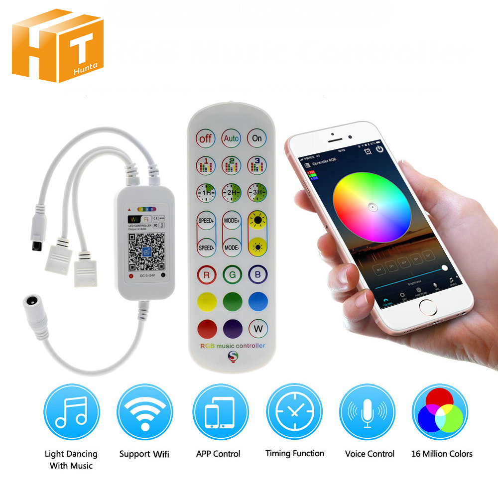 Wifi RGB LED Controller 5V-24V IR Remote Controller Dimmer WiFi Wireless Smart Music Controller Work with APP for RGB LED Strip ราคา 199 บาท*ส่งฟรี