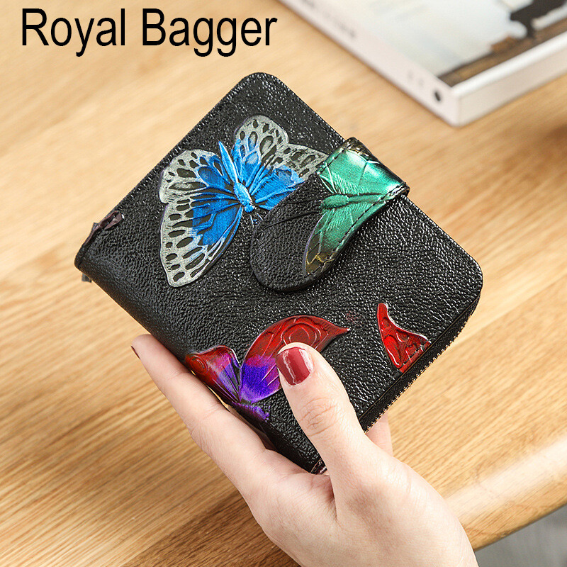 Royal bagger ví ngắn ví cầm tay thời trang da bò thật cho nữ túi kẹp thẻ