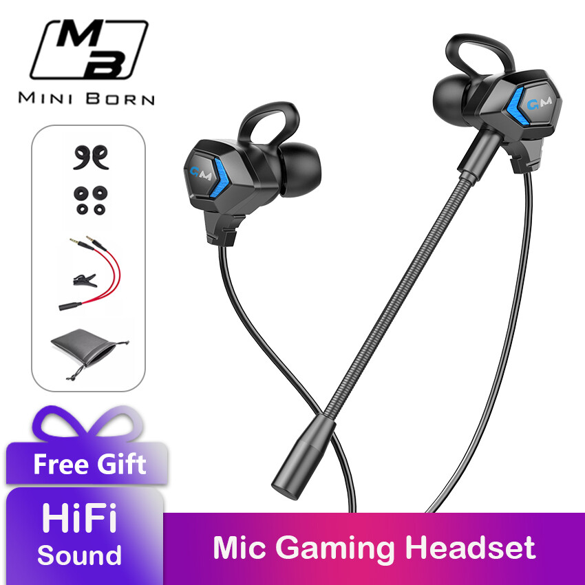 Mini Born tai nghe có dây tai nghe gaming In Ear Headphones Wireds Headset Noise Cancelling Stereo Computer Gamer Headphones with Dual Mic for Mobile Phone PS4 New Xbox One Free Case