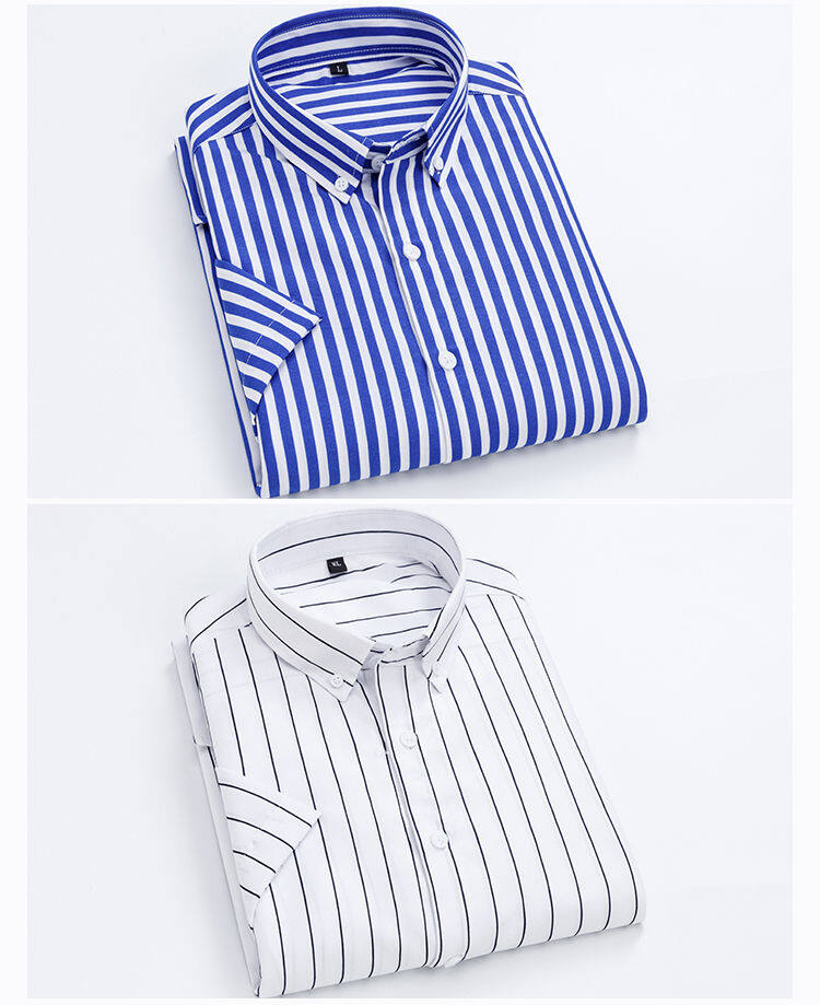 Summer short-sleeved men's vertical striped shirt Korean casual business shirt green middle-aged and elderly men's clothing