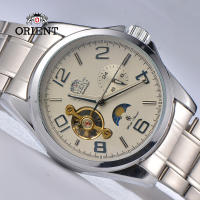 Orient Mens sun and Moon เวอร์ชั่น 3 นาฬิกาอัตโนมัติ/ไขลานของญี่ปุ่นพร้อมคริสตัลแซฟไฟร์สแตนเลสสตีลและนาฬิกาชุดหนัง 1318