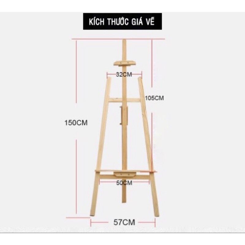 Giá vẽ gỗ cao 150cm, phủ pu bóng đẹp