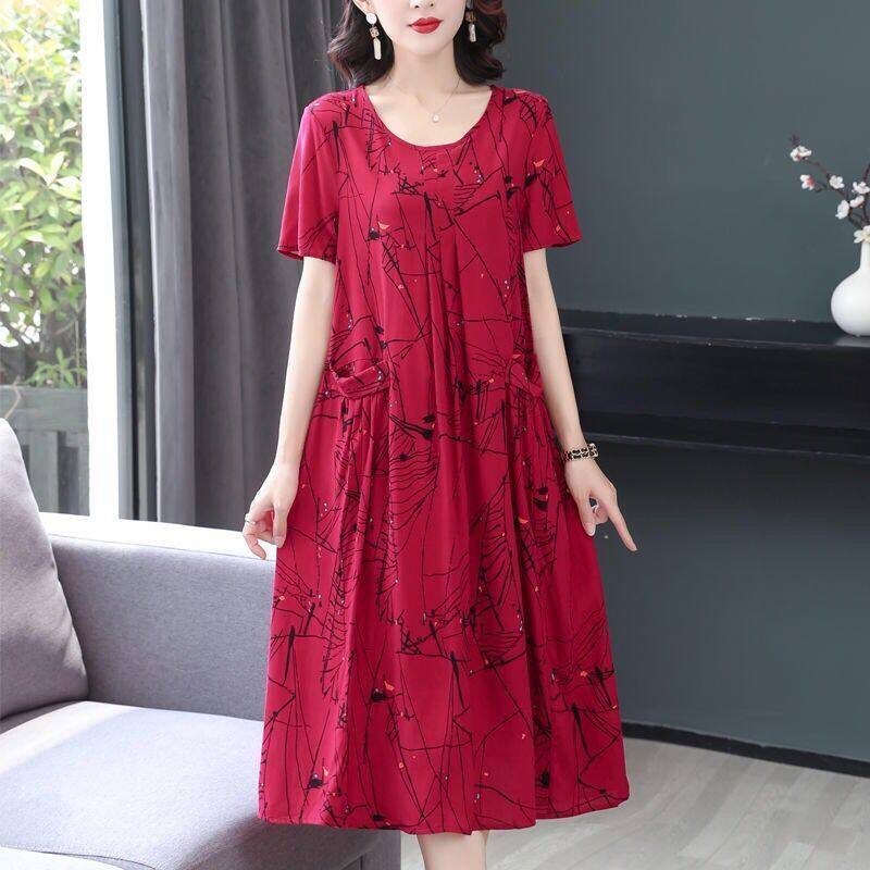 Middle-aged and elderly large size women s cotton silk dress female 40
