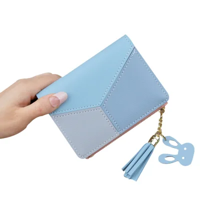 Wallet For Women Card Holder Wallet On Sale Short Zip Wallet Stitching Change PU Leather Tassel Purse Bag (1)
