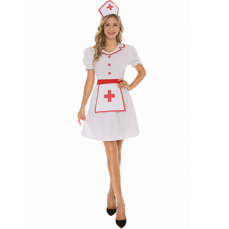 GF/ Halloween Cosplay Trải Nghiệm Chuyên Nghiệp Đồ Chơi Màu Đỏ Chữ Thập Ngắn Tay Áo Liền Quần Màu Trắng Y Tá Váy Ngắn