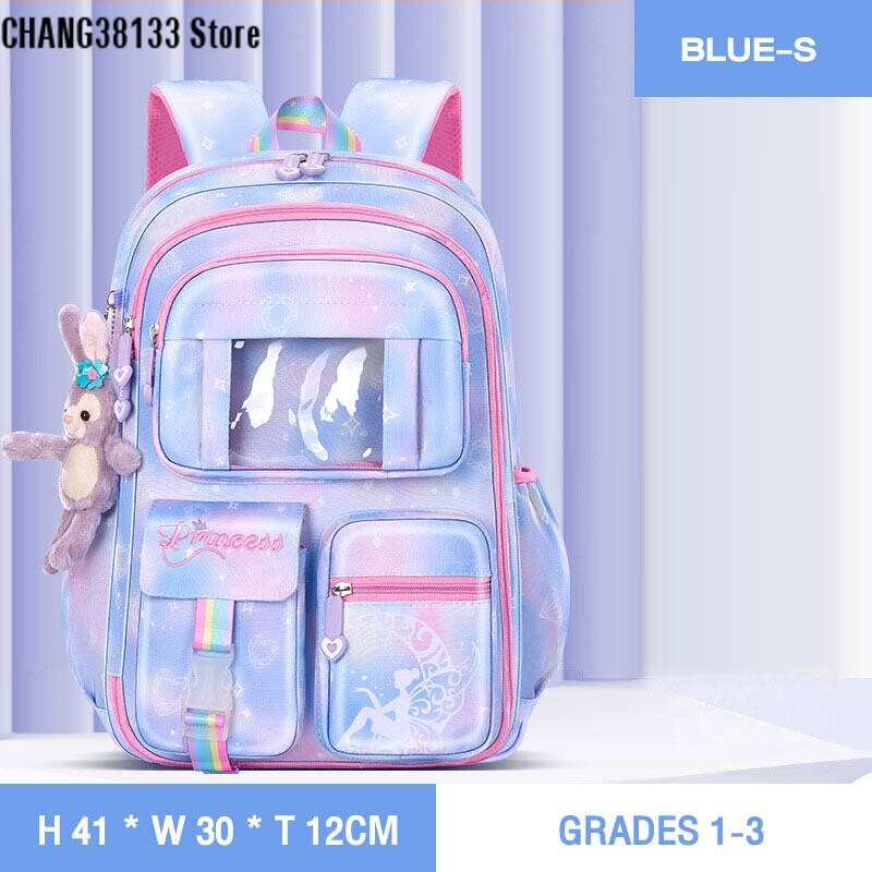 Chang38133 store haoerwu cặp học sinh sinh viên bé gái công chúa cặp học sinh vải không thấm nước cặp học sinh ba lô đeo vai hai bên