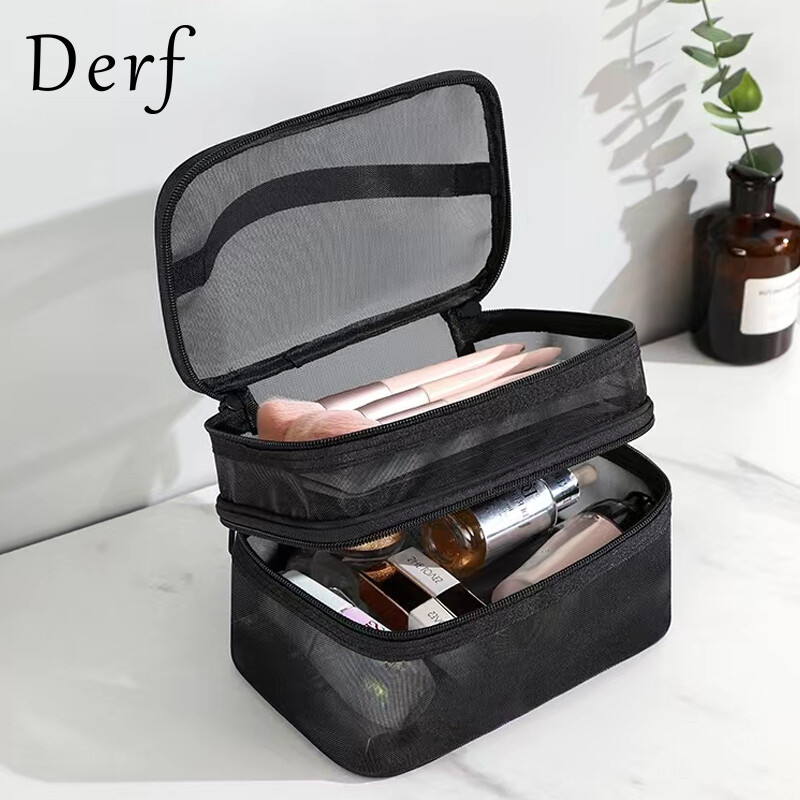 Derf Túi lưới hai lớp trong suốt đựng mỹ phẩm đa năng