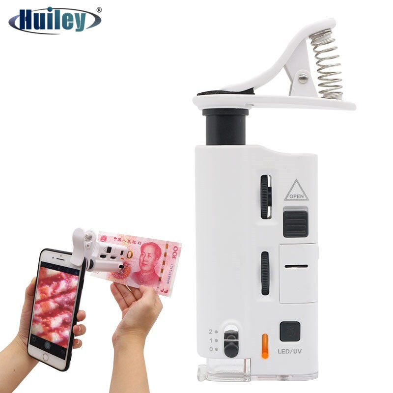 60X-100X Mini Kính Hiển Vi, Kính Hiển Vi Kẹp Đa Năng Cầm Tay Điện Thoại Thông Minh Kính Hiển Vi Kính Lúp Có Đèn LED UV