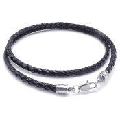 Jewelry Men's necklace - cord 3 mm - leather - stainless steel - for men - color black silver - with gift bag