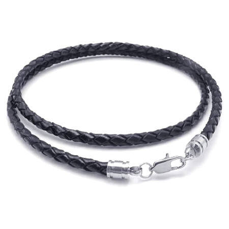 Jewelry Men's necklace - cord 3 mm - leather - stainless steel - for men - color black silver - with gift bag