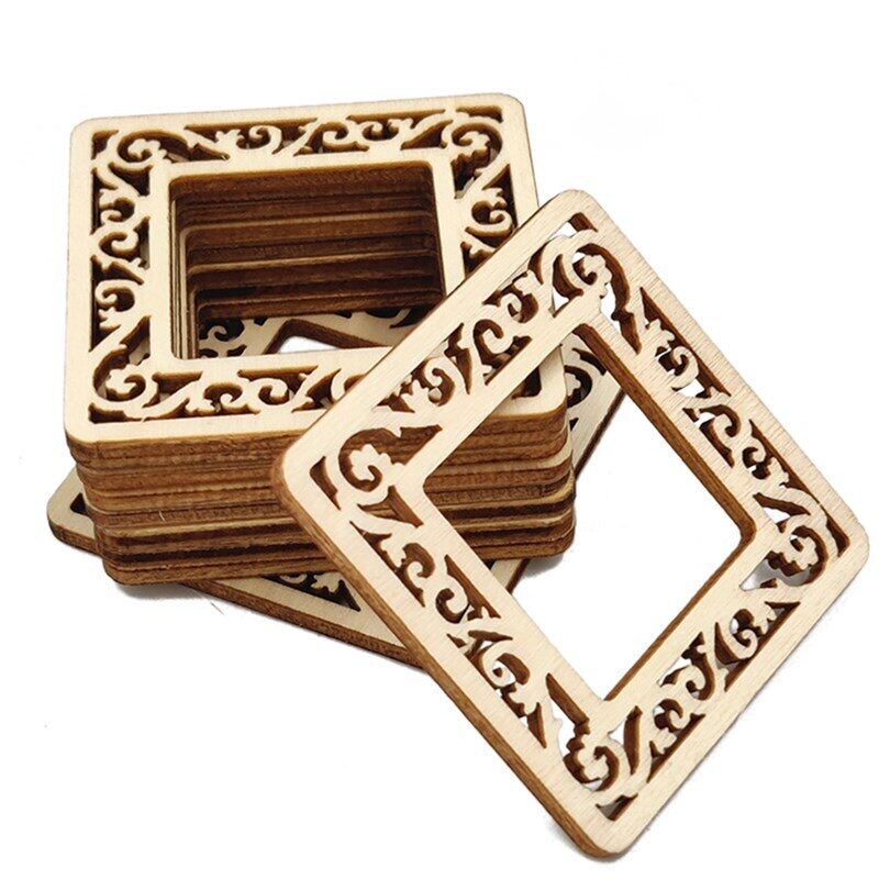 10Pcs Wood Squares Pieces Unfinished Round Corner Square Wooden Cutouts For DIY Arts Craft Project Laser Engraving Carving