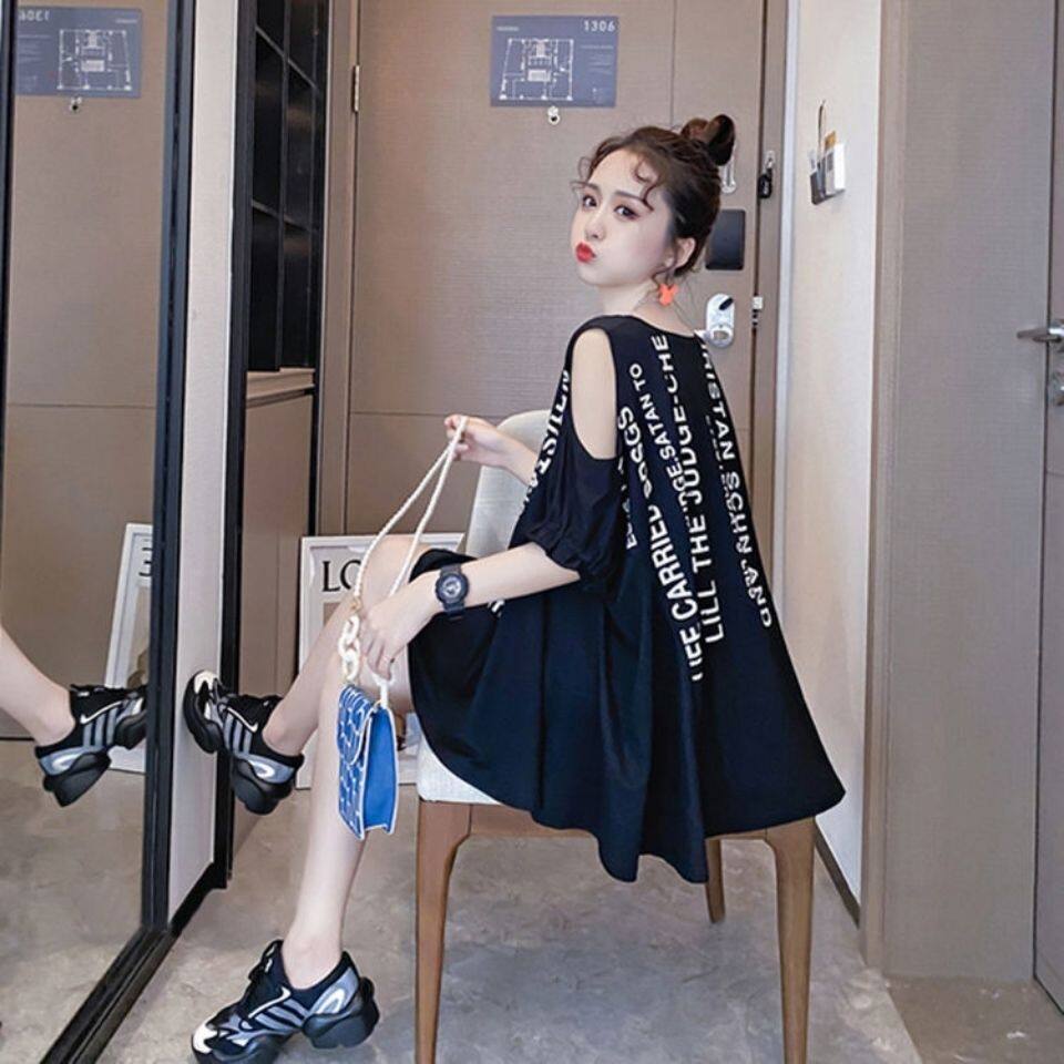 [Lin] Quần Áo Mùa Hè Quần Áo Nữ Mới Áo Trễ Vai Dáng Rộng In Chữ Phù Hợp Với Tất Cả Các Chữ Cái Áo M-2XL