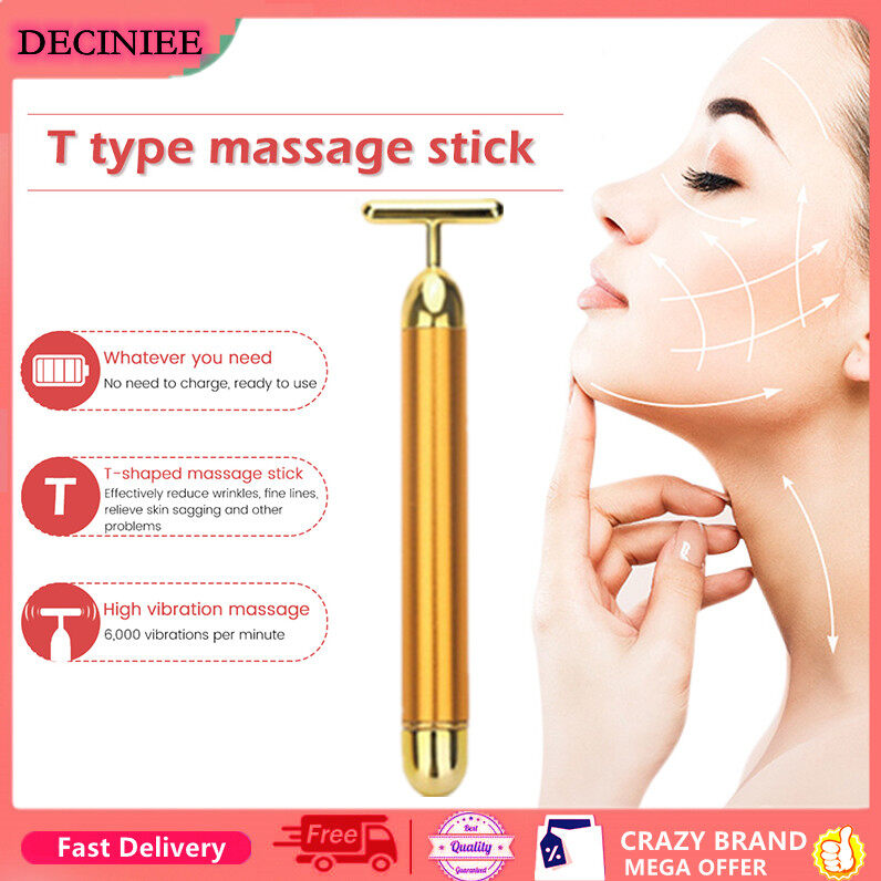 Energy 24K Gold T-shape Facial Beauty Bar Massage Da Mặt Lăn Thanh Nâng Cơ Mặt Giảm Béo Chống Lão Hóa Làm Săn Chắc Nếp Nhăn