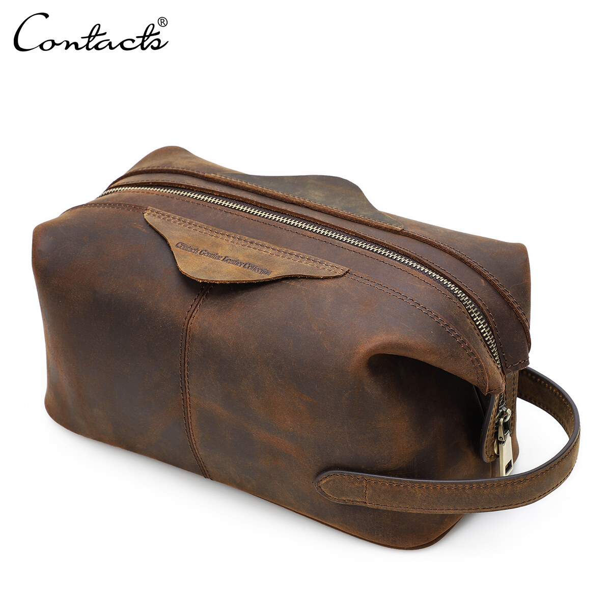 CONTACT'S Crazy Horse Túi Đựng Mỹ Phẩm Bằng Da Thật, Vệ Sinh Cá Nhân Túi, Cổ Điển Rửa Túi Tạo Nên Túi Túi Đựng Đồ Du Lịch Cho Nam