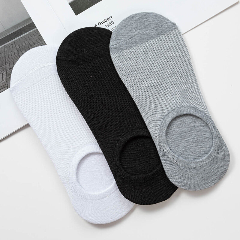 [3 ĐÔI] Tất Nam Vô Hình Mùa Hè Tất Thuyền Nam Cổ Thấp Chống Trượt Bằng Silicon Mỏng Thoáng Khí