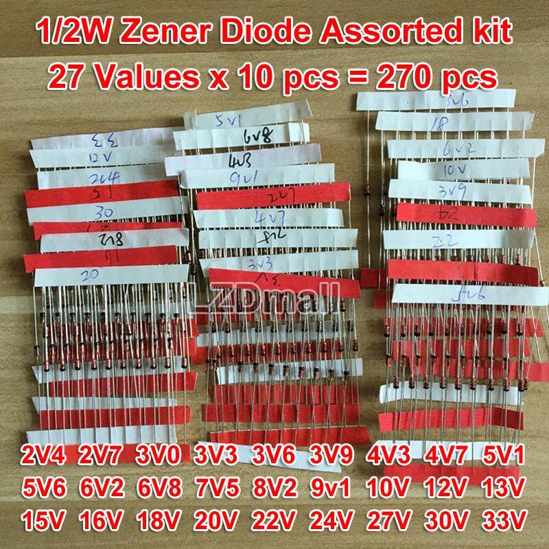 270Pcs 1/2W Zener Diode Các Loại Kit 0.5W 27 Giá Trị * 10Pcs 2V4 2V7 3V0 3V3 3V6 3V9 4V3 4V7 5V1 5V6