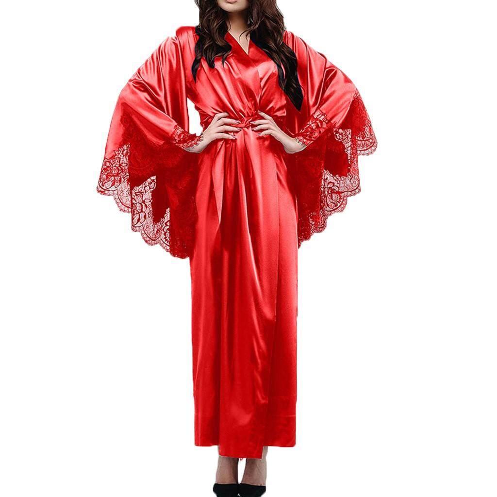 EEQ Áo Choàng Tắm Dài Kimono Ren Satin Gợi Cảm Cho Nữ Đồ Lót Đồ Ngủ Thắt Lưng Đồ Ngủ-Bộ Ngoại Cỡ Màu Đen 3