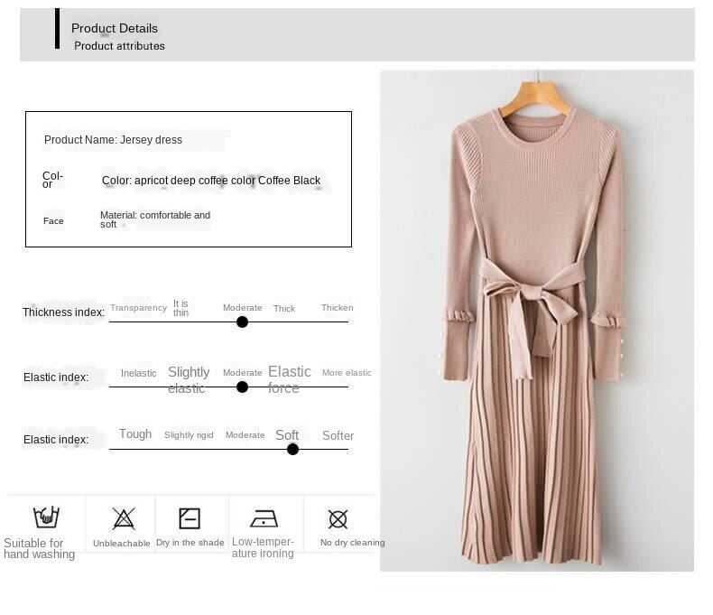 2020 spring new women's long knitted dress long sleeve sweater dress autumn and winter base wool skirt