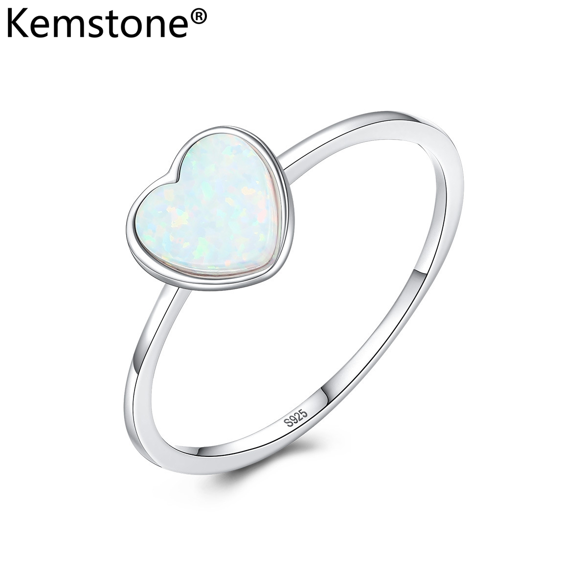 Kemstone Nhẫn Đá Opal Trái Tim Bạc 925 Màu Xanh Lá Cây Màu Trắng, Quà Tặng Trang Sức Nữ Cho Nữ
